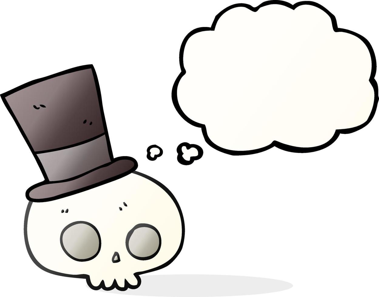 freehand drawn thought bubble cartoon skull wearing top hat vector