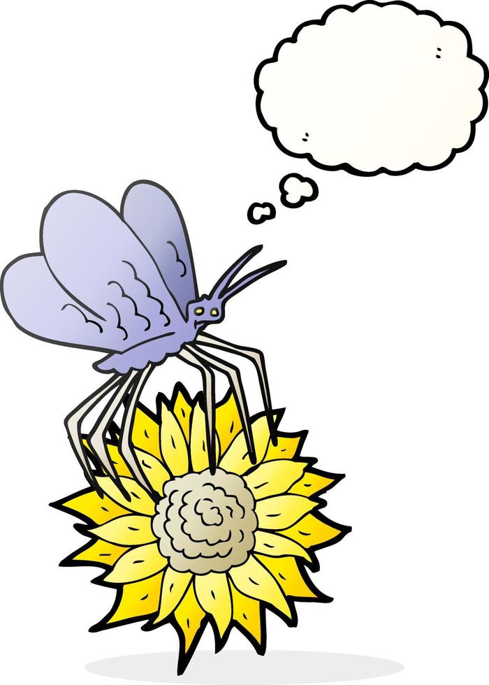 Pensamiento dibujado a mano alzada burbuja cartoon mariposa en flor vector