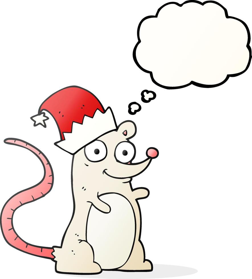 freehand drawn thought bubble cartoon mouse wearing christmas hat vector