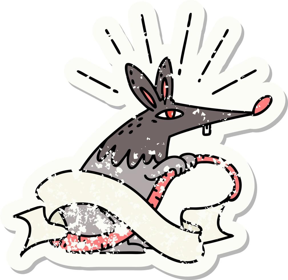 worn old sticker of a tattoo style sneaky rat vector