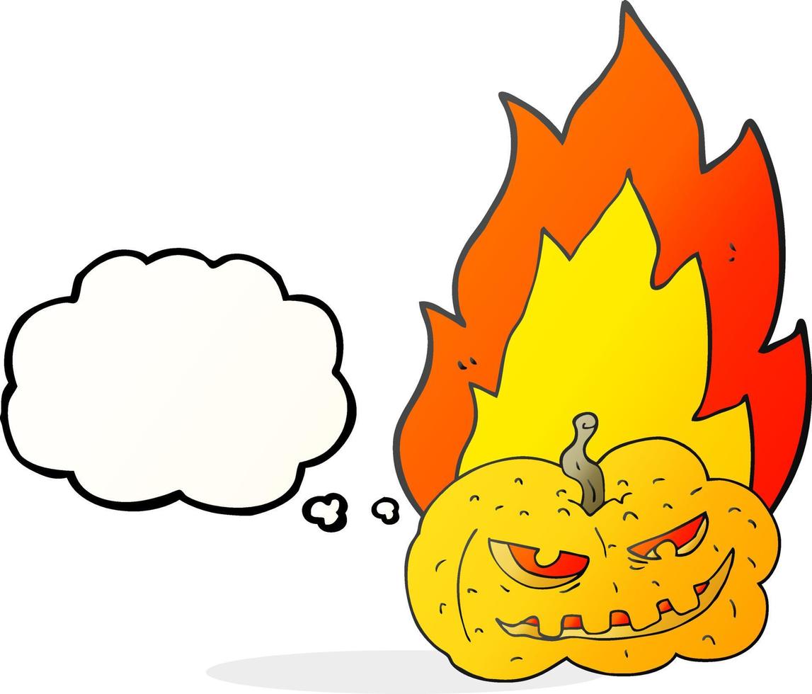 freehand drawn thought bubble cartoon flaming halloween pumpkin vector