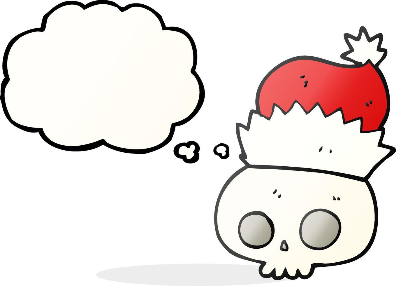 freehand drawn thought bubble cartoon skull wearing christmas hat vector