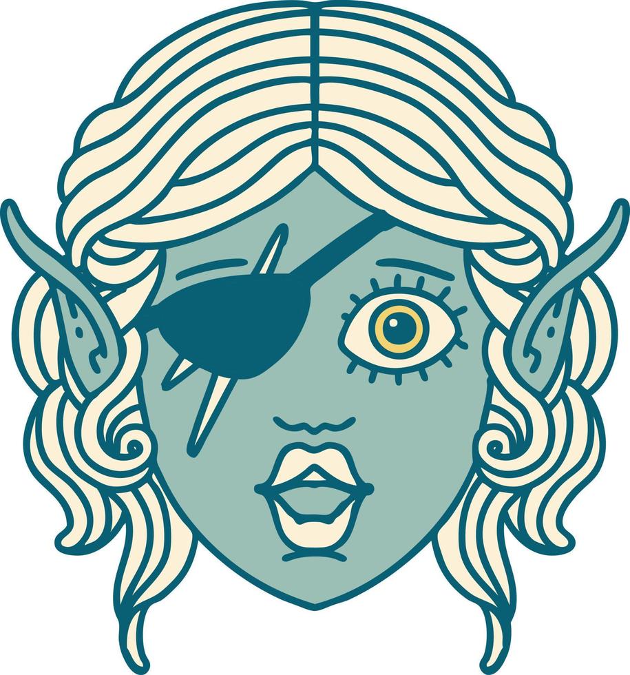 Retro Tattoo Style elf rogue character face vector