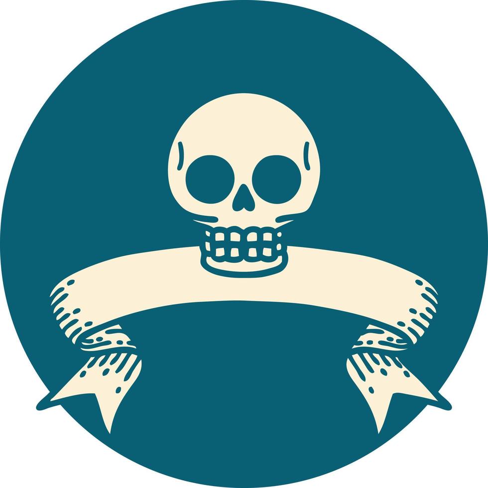 tattoo style icon with banner of a skull vector