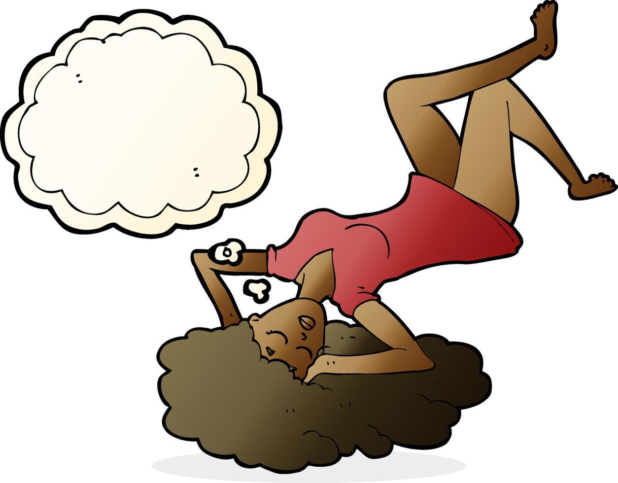 cartoon woman lying on floor with thought bubble vector