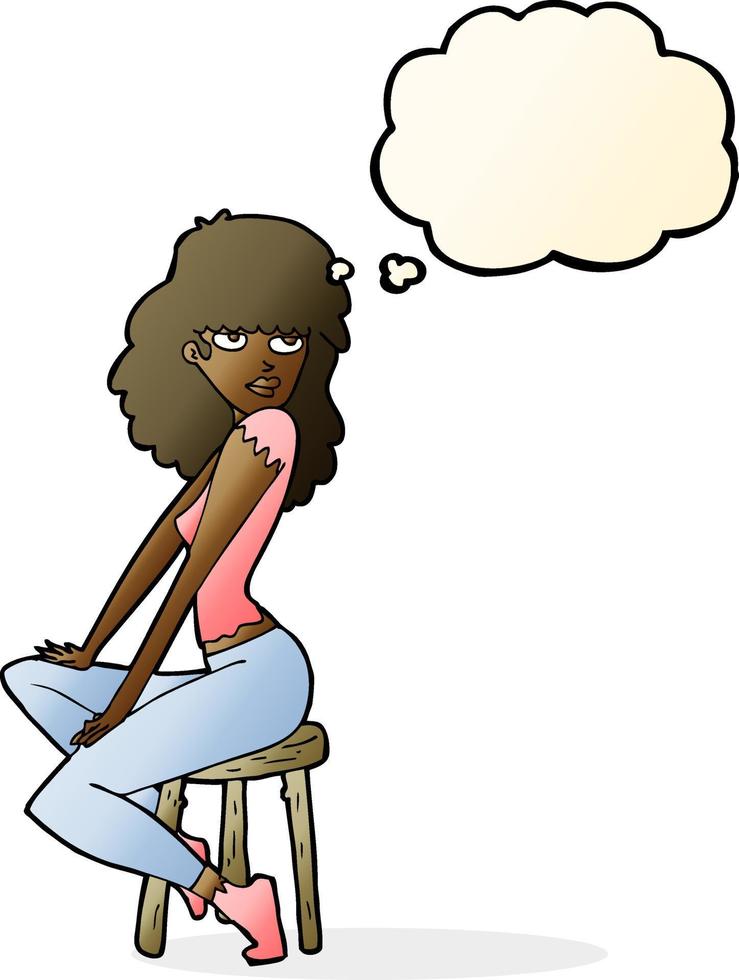 cartoon woman striking pose with thought bubble vector