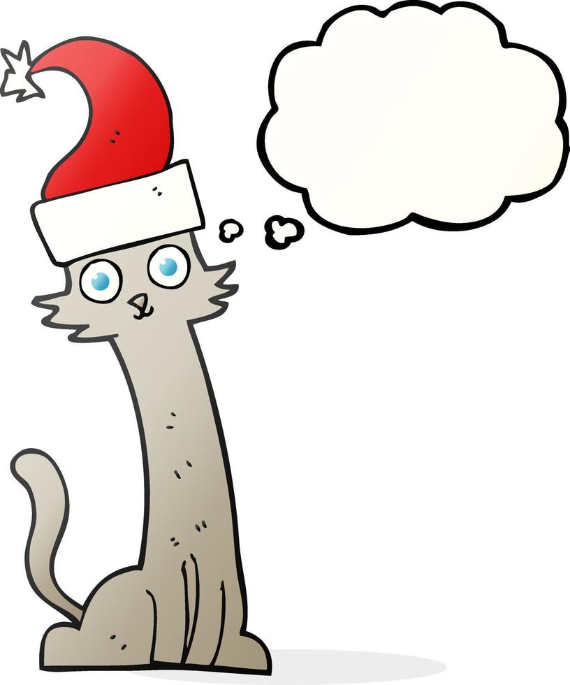 freehand drawn thought bubble cartoon cat in christmas hat vector