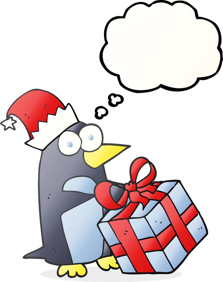 freehand drawn thought bubble cartoon christmas penguin vector