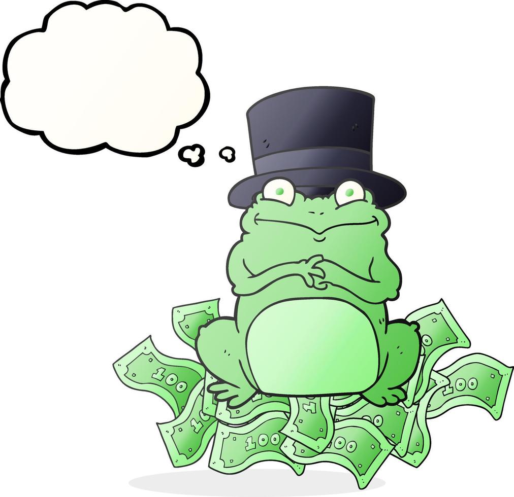 freehand drawn thought bubble cartoon rich frog in top hat vector