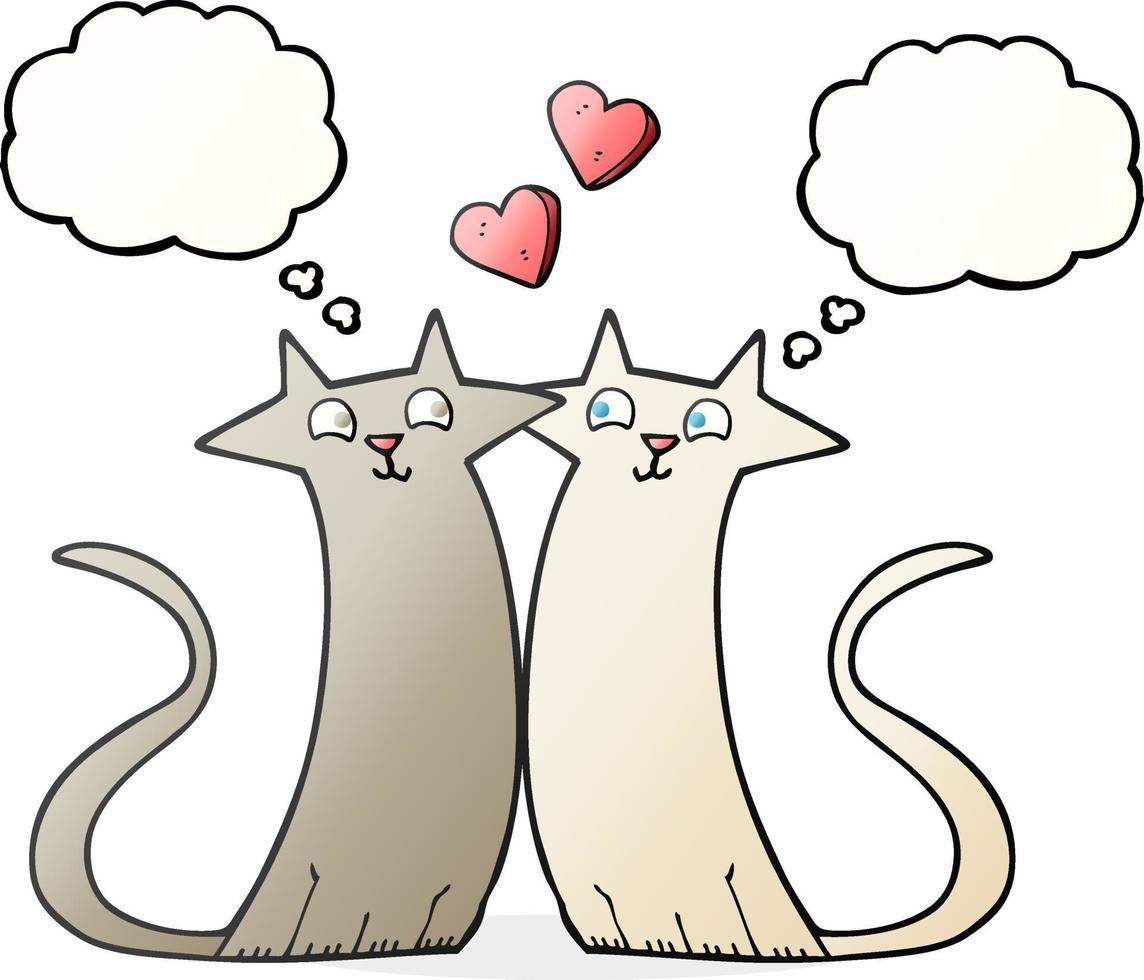 Gatos de dibujos animados de burbujas de pensamiento dibujados a mano alzada en el amor vector