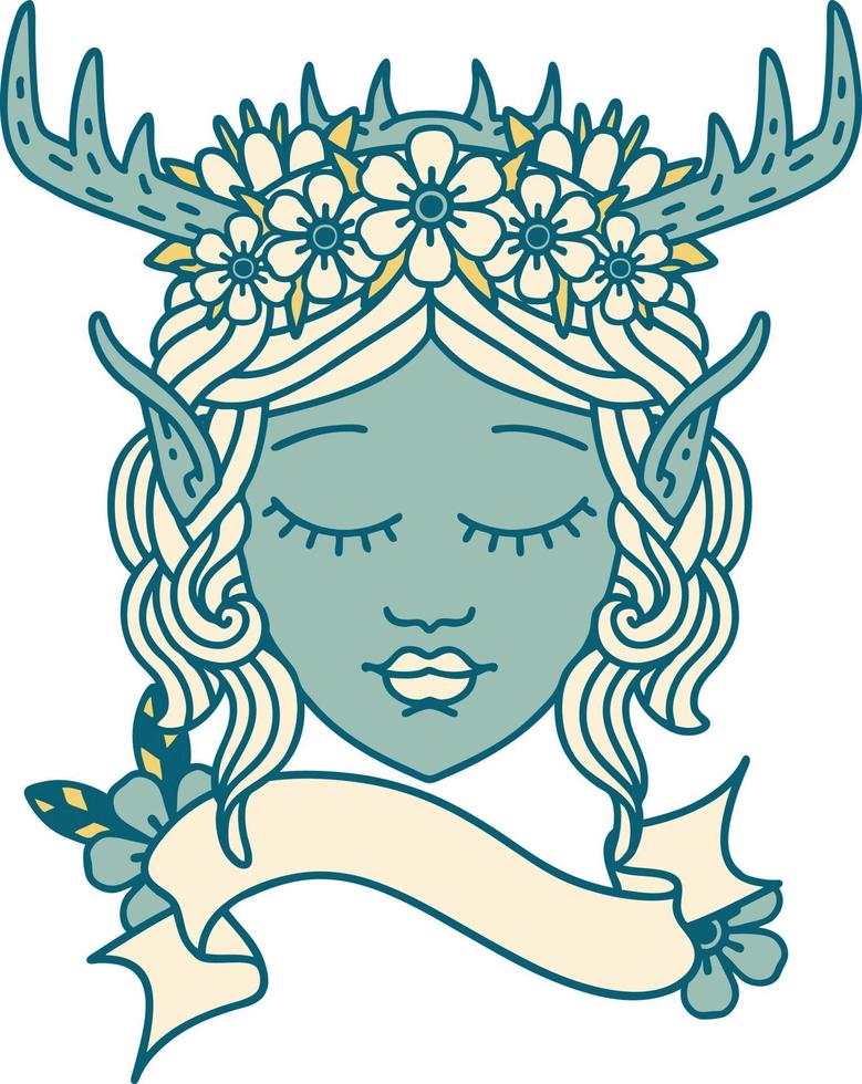 Retro Tattoo Style elf druid character face vector