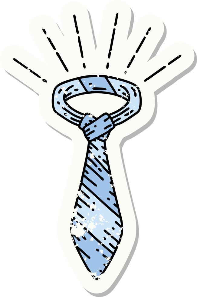 etiqueta vieja desgastada de una corbata de oficina estilo tatuaje vector