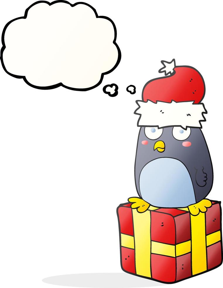 freehand drawn thought bubble cartoon christmas penguin vector