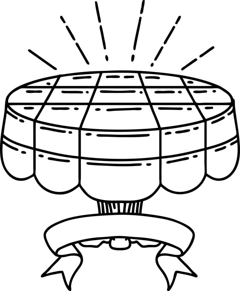 scroll banner with black line work tattoo style cafe table vector