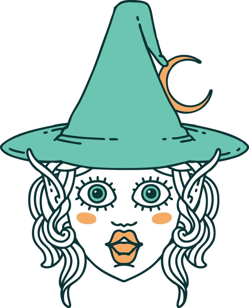 Retro Tattoo Style elf mage character face vector