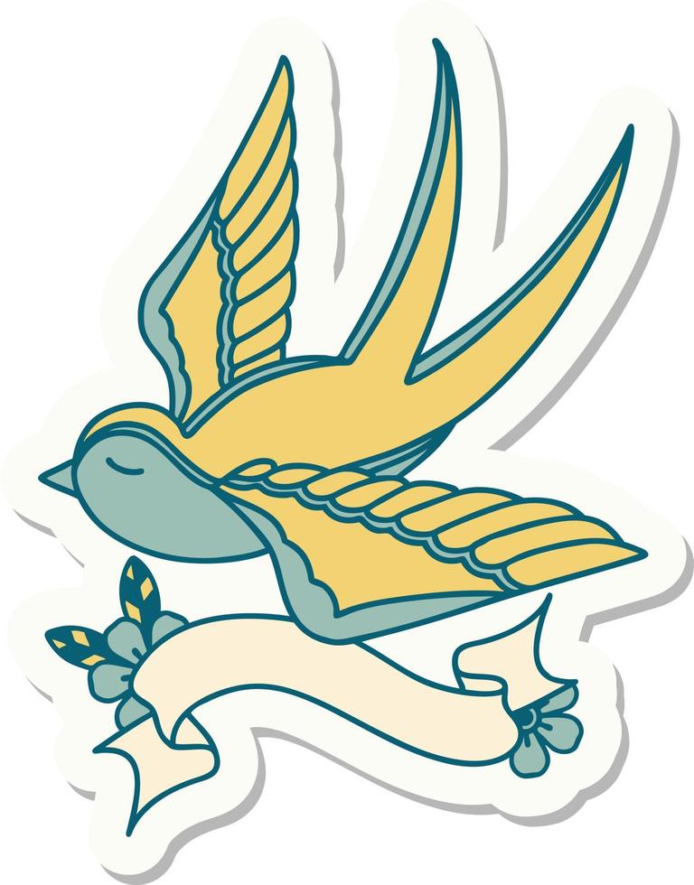 tattoo style sticker with banner of a swallow vector