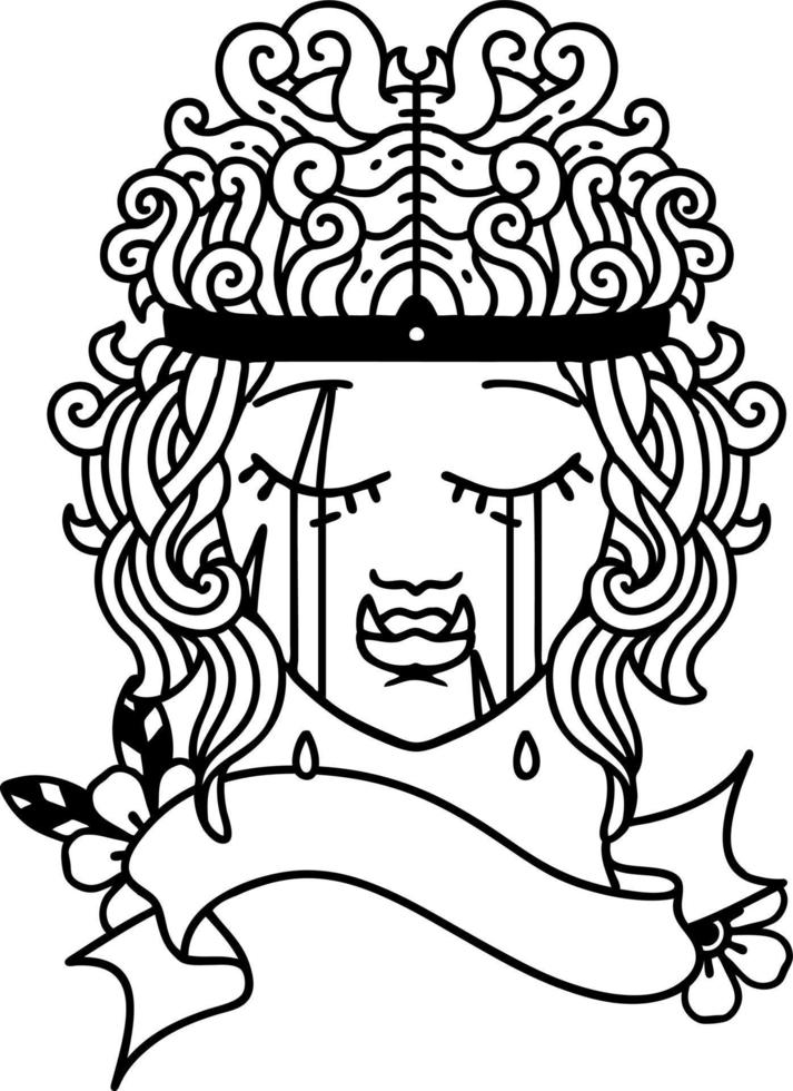 Black and White Tattoo linework Style crying orc barbarian character face vector