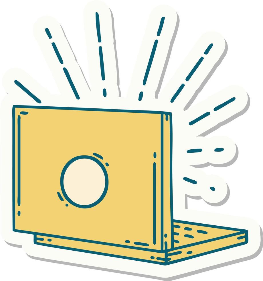 sticker of a tattoo style laptop computer vector