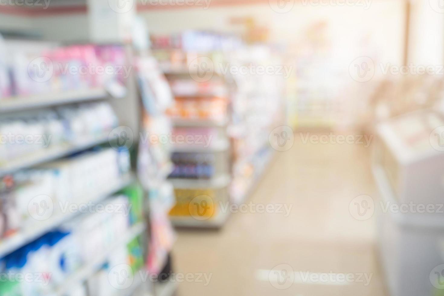 Abstract supermarket convenience store shelves blurred background photo