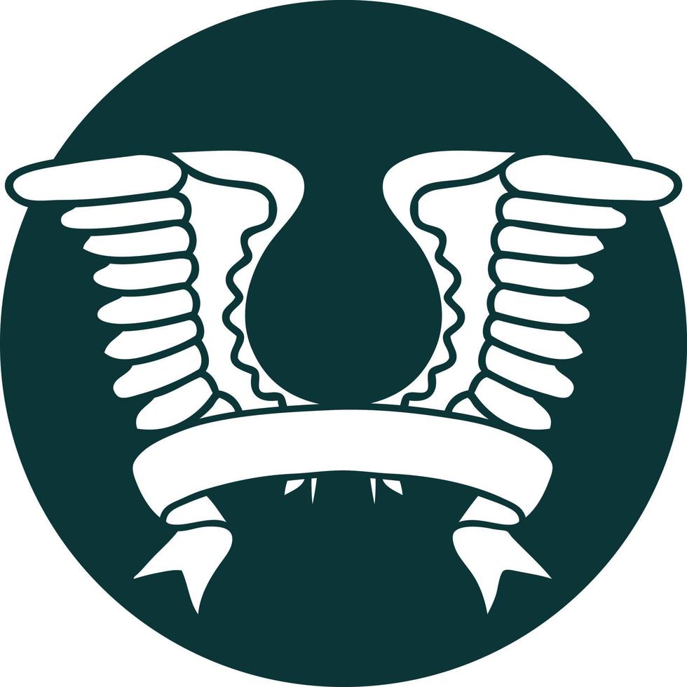 tattoo style icon with banner of a wing vector