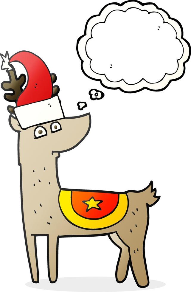 freehand drawn thought bubble cartoon reindeer wearing christmas hat vector