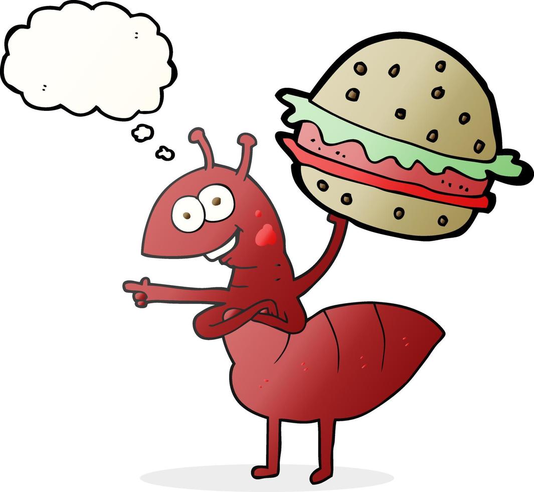 Burbuja de pensamiento dibujada a mano alzada cartoon ant llevando comida vector