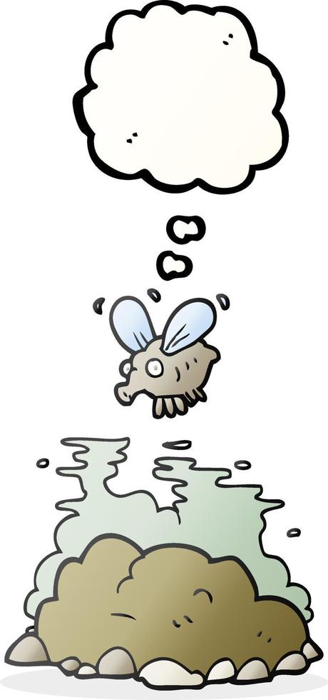 freehand drawn thought bubble cartoon fly and manure vector