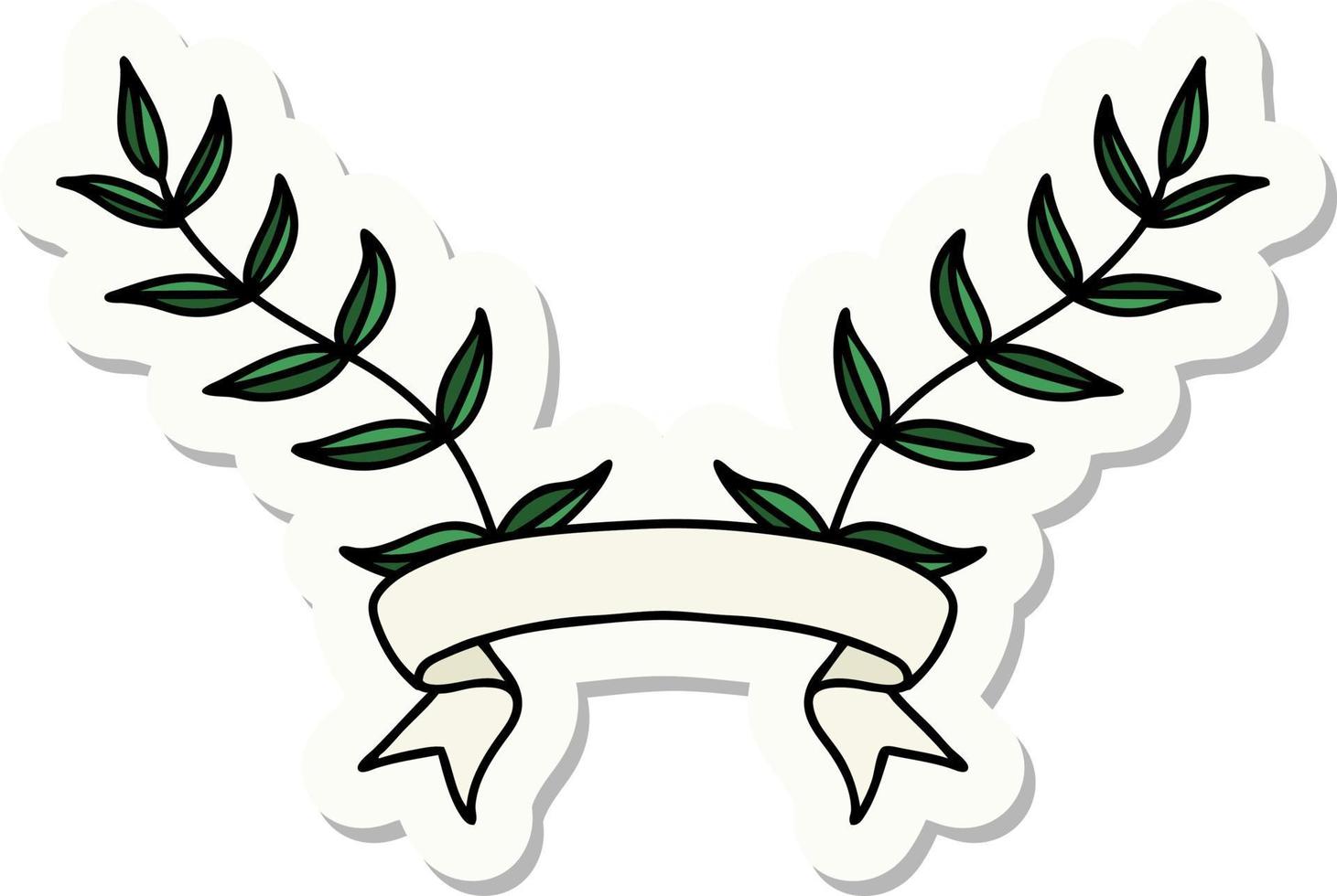 tattoo style sticker with banner of leaves vector