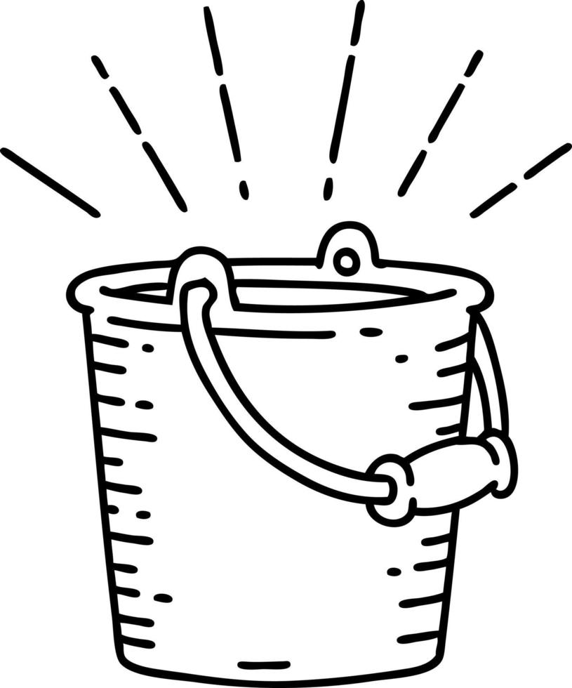 illustration of a traditional black line work tattoo style bucket of water vector