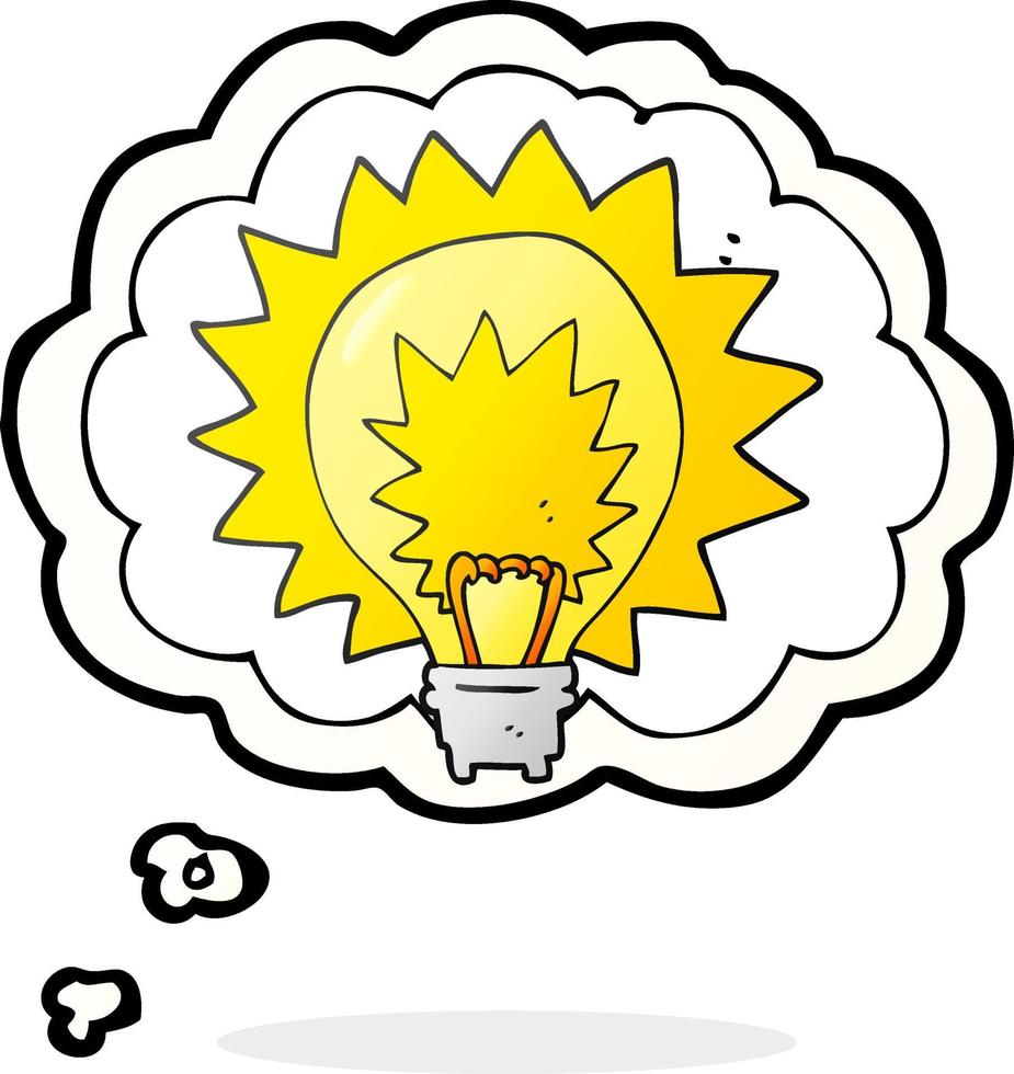 freehand drawn thought bubble cartoon light bulb shining vector