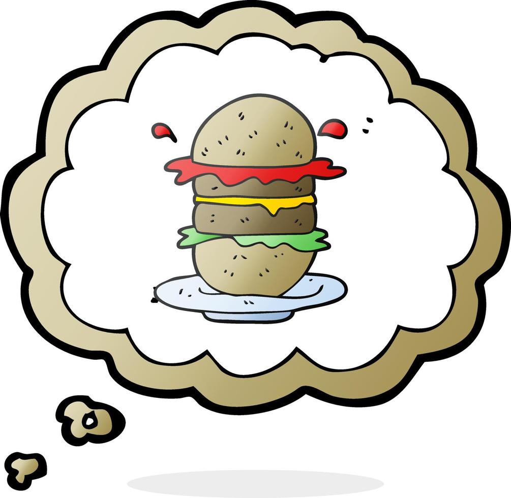 Hamburguesa de dibujos animados de burbujas de pensamiento dibujadas a mano alzada vector