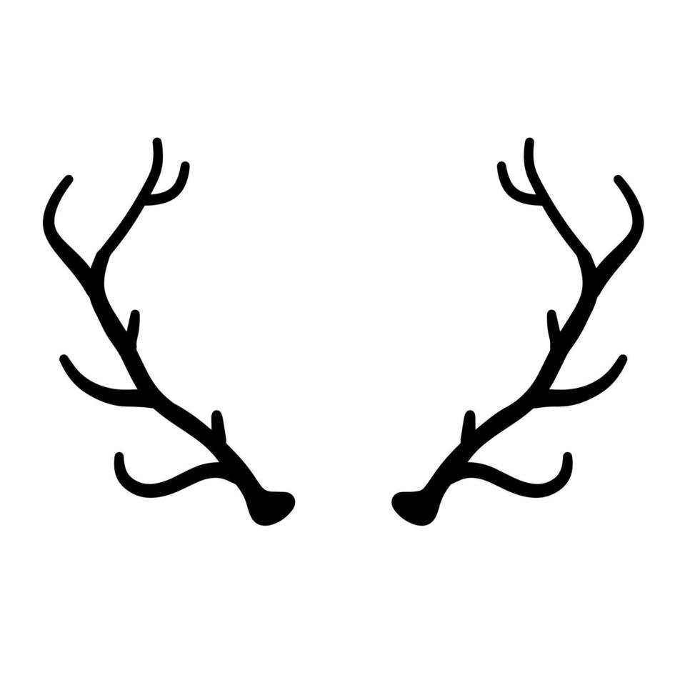 Horn of deer or elk. Hunting trophy. Black and white silhouette of antler. vector