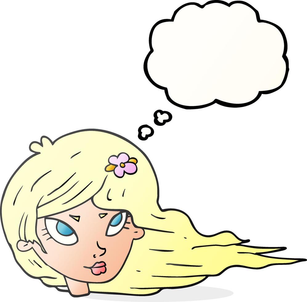 freehand drawn thought bubble cartoon woman with blowing hair vector