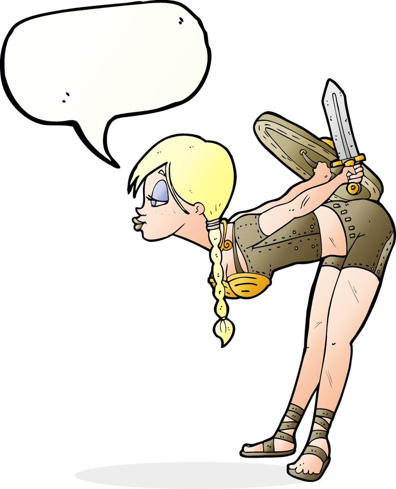 cartoon viking girl bowing with speech bubble vector