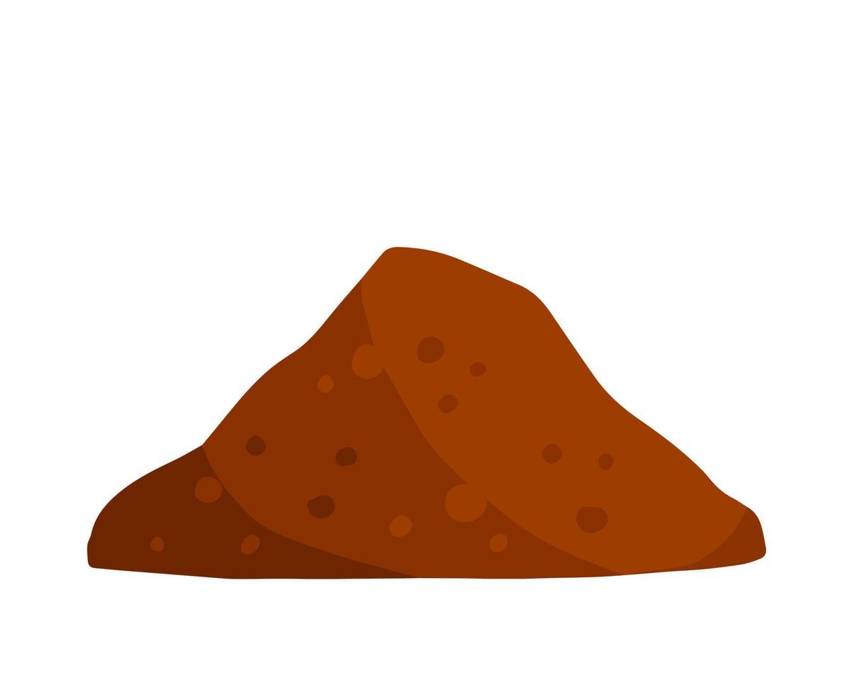 Pile of earth. Brown mound. Land and soil for farming. Flat cartoon isolated on white vector