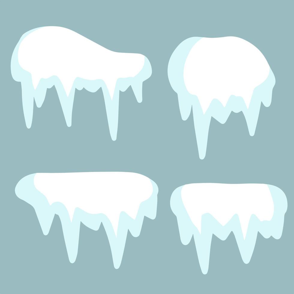 Icicle. Ice and white snow. Winter decoration for Christmas background. Cold season. Flat cartoon illustration vector