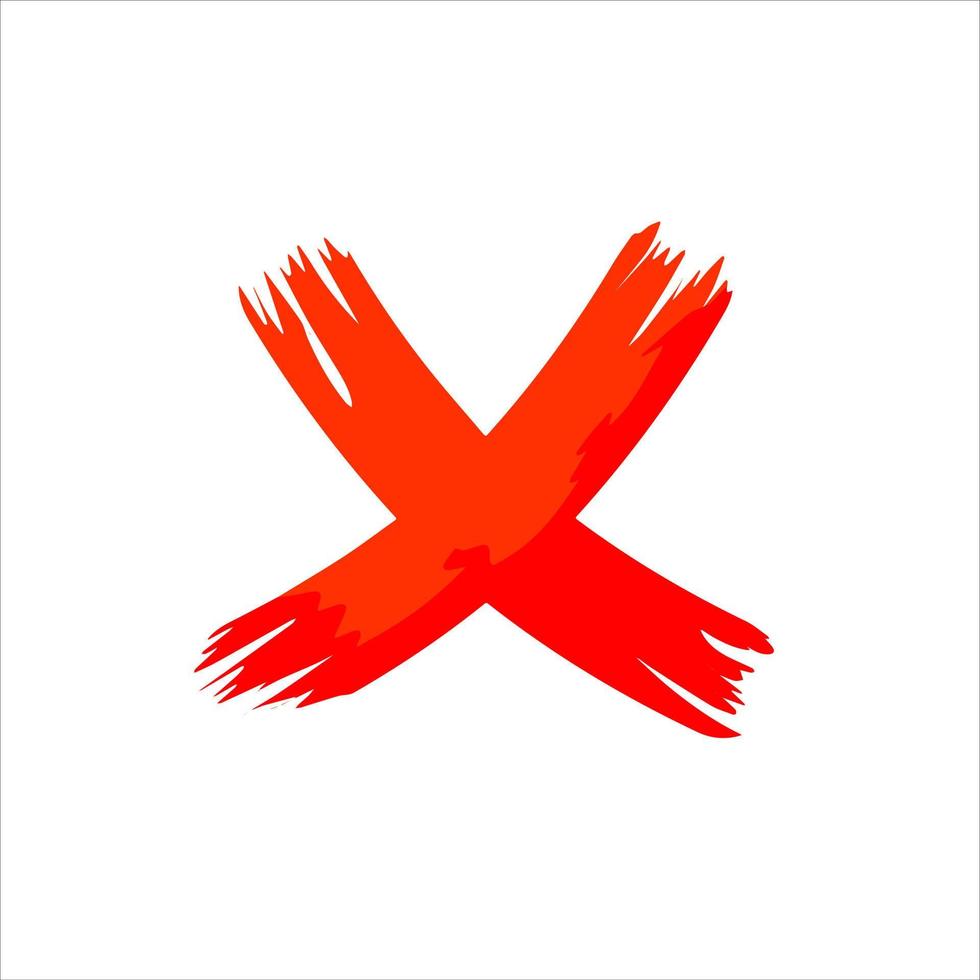 Cross symbol. Blot and ban. Against and refusal. Flat cartoon illustration. Brush stroke vector