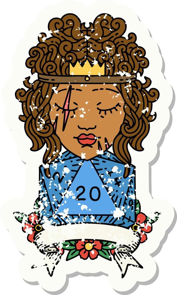 Retro Tattoo Style human barbarian with natural twenty dice roll vector