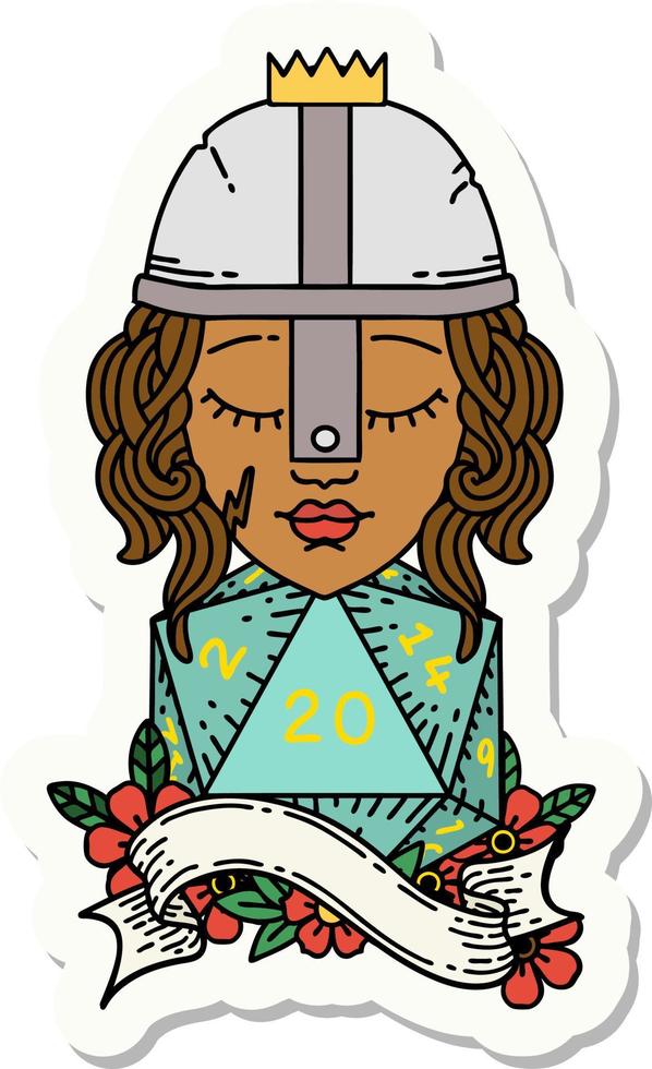 sticker of a human fighter with natural twenty dice roll vector