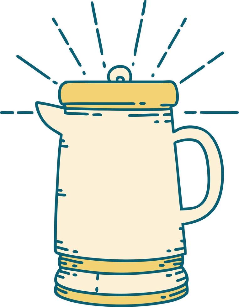 illustration of a traditional tattoo style coffee pot vector