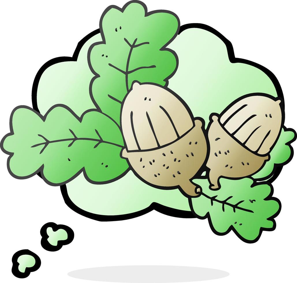 freehand drawn thought bubble cartoon acorns and leaves vector