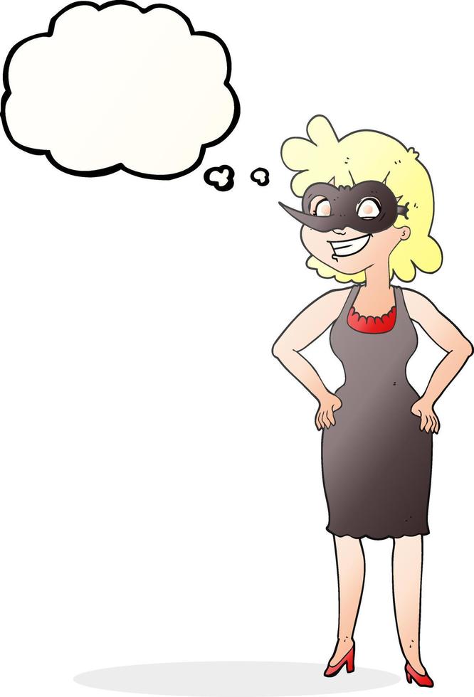 freehand drawn thought bubble cartoon woman wearing mask vector