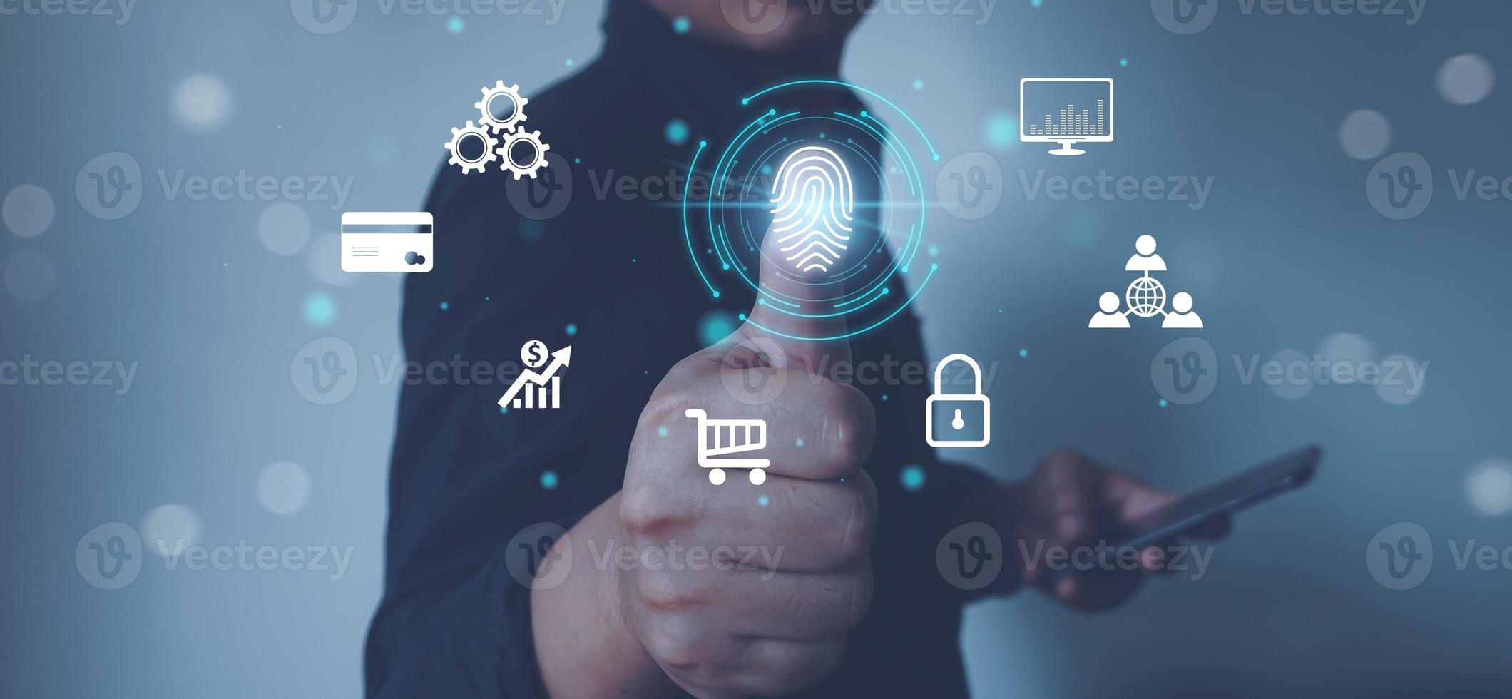 Business cybersecurity and privacy concepts to protect data. lock icon and internet network security technology photo