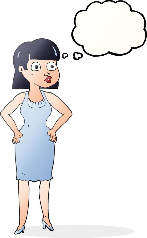 freehand drawn thought bubble cartoon woman with hands on hips vector