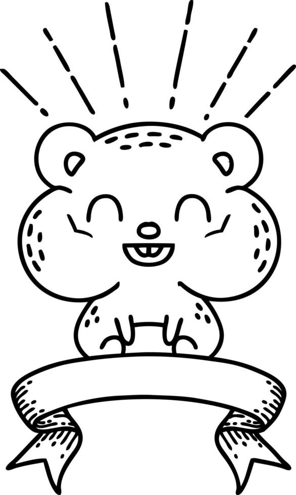 scroll banner with black line work tattoo style happy hamster vector