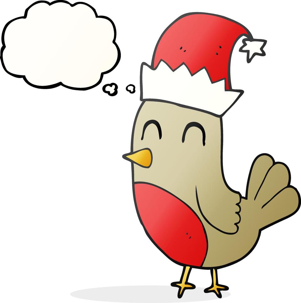 freehand drawn thought bubble cartoon christmas robin vector