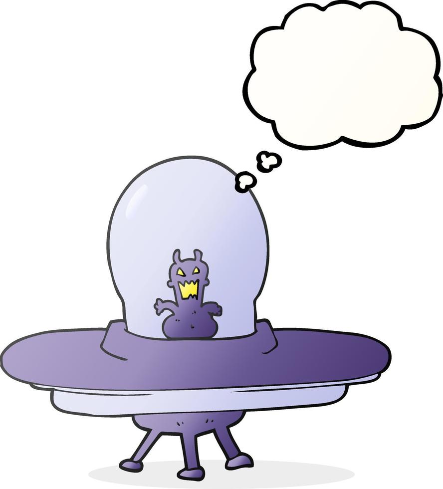 freehand drawn thought bubble cartoon alien spaceship vector