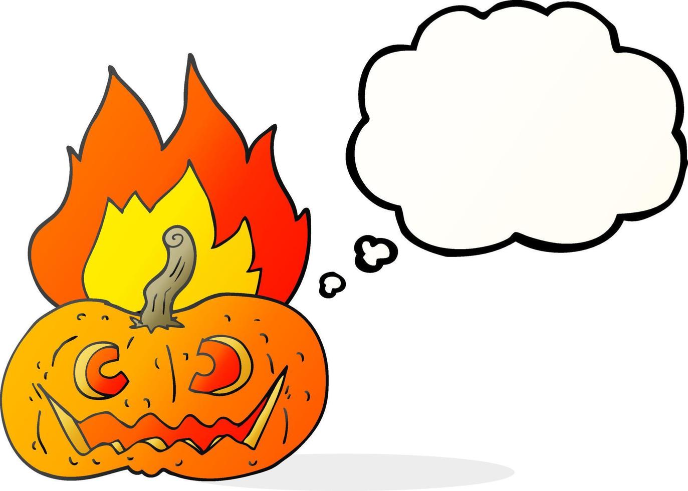 freehand drawn thought bubble cartoon flaming halloween pumpkin vector