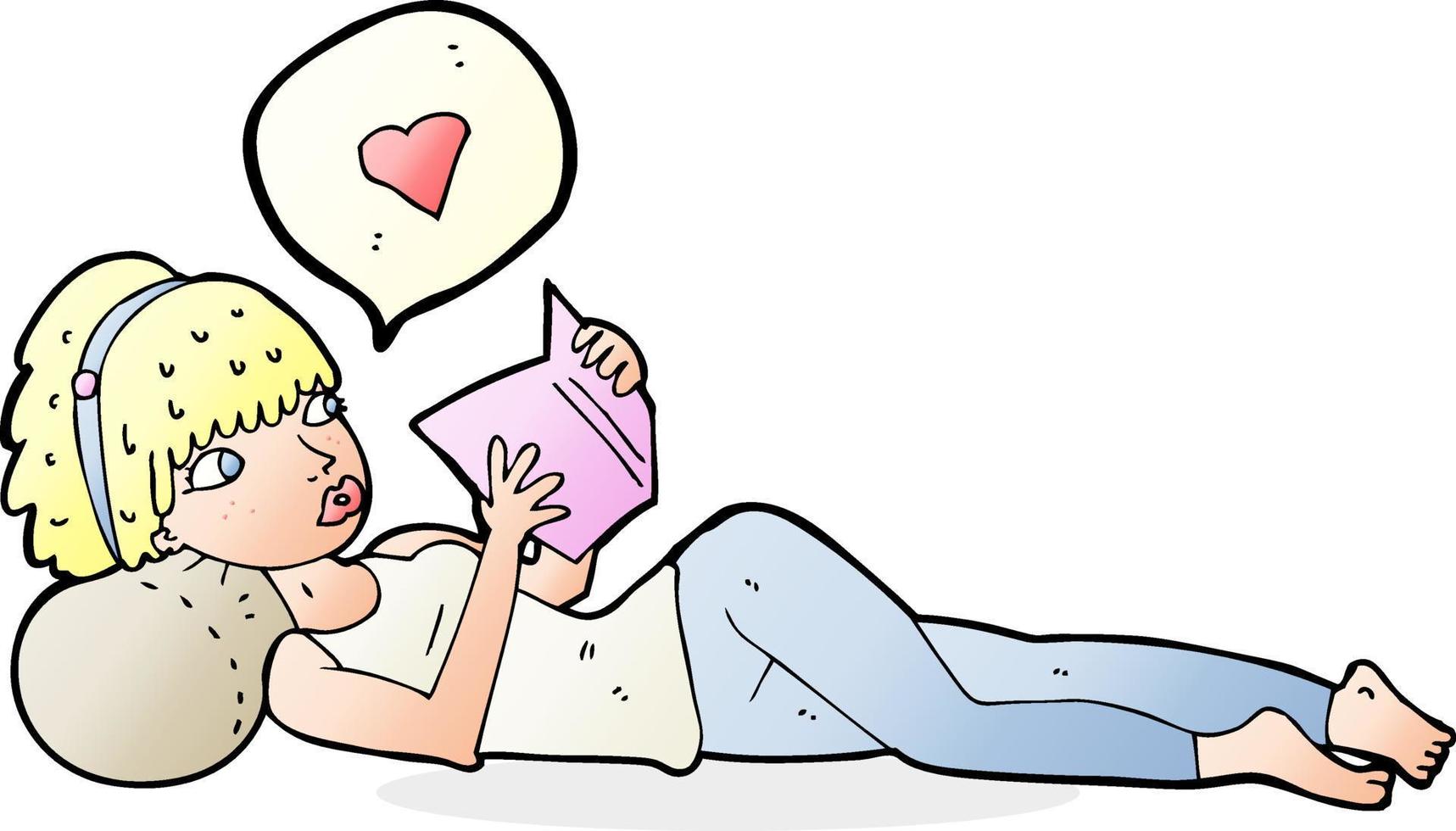 cartoon woman loving reading her book vector