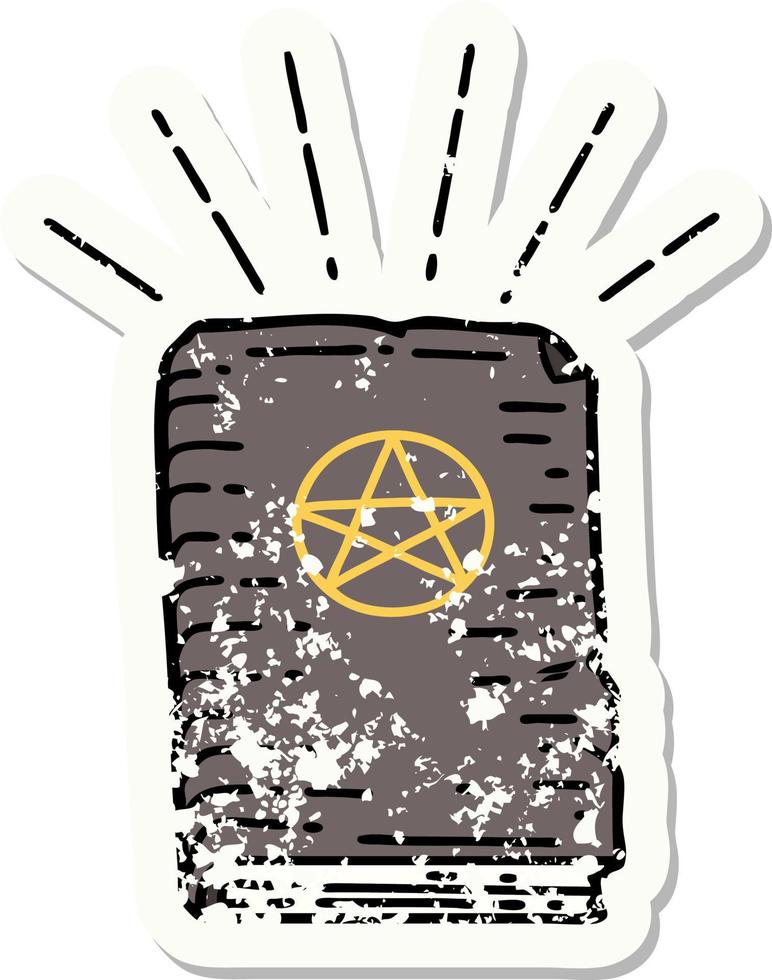 worn old sticker of a tattoo style spellbook vector